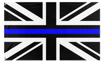 A mockup of the custom flag 'Thin Blue Line United Kingdom Flag' on a white background