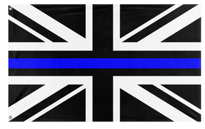 A mockup of the custom flag 'Thin Blue Line United Kingdom Flag' on a white background