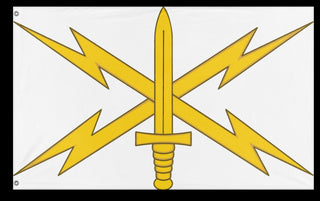 A mockup of the custom flag 'US Army Cyber Branch Flag' on a white background