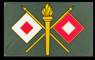A mockup of the custom flag 'US Army Signal Corps Flag' on a white background