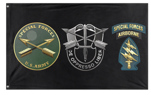 A mockup of the custom flag 'US Army Special Forces Branch flag' on a white background