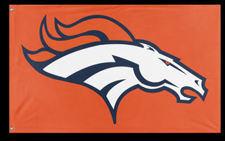 A mockup of the custom flag 'Denver Bronco Flag' on a white background