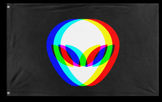 A mockup of the custom flag 'Alien Rave Flag' on a white background
