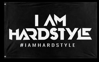 A mockup of the custom flag 'Hardstyle Flag' on a white background