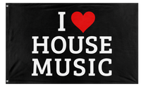 A mockup of the custom flag 'House Music Flag' on a white background