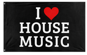 A mockup of the custom flag 'House Music Flag' on a white background