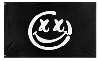 A mockup of the custom flag 'Rave Smile Flag' on a white background