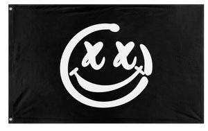 A mockup of the custom flag 'Rave Smile Flag' on a white background