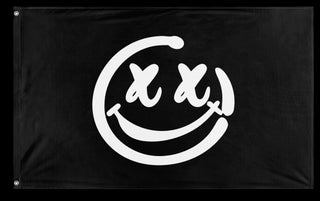 A mockup of the custom flag 'Rave Smile Flag' on a white background