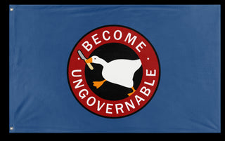 A mockup of the custom flag 'Become Ungovernable flag' on a white background