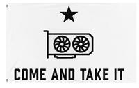 A mockup of the custom flag 'Come and Take It GPU flag' on a white background