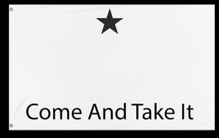 A mockup of the custom flag 'Come and Take It M4 Flag' on a white background