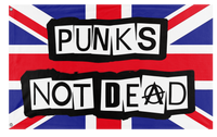 A mockup of the custom flag 'Punk Is Not Dead Flag' on a white background