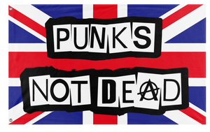 A mockup of the custom flag 'Punk Is Not Dead Flag' on a white background