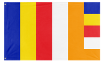 A mockup of the custom flag 'Buddhism Flag' on a white background