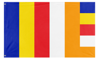 A mockup of the custom flag 'Buddhism Flag' on a white background