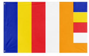 A mockup of the custom flag 'Buddhism Flag' on a white background