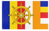 A mockup of the custom flag 'Dharma Buddhist Flag' on a white background