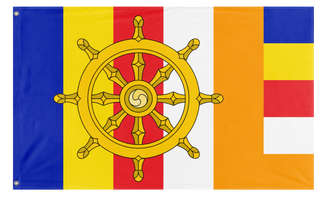 A mockup of the custom flag 'Dharma Buddhist Flag' on a white background