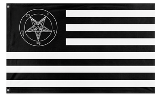 A mockup of the custom flag 'Satanic United States Flag' on a white background