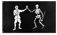 A mockup of the custom flag 'Black Bart Pirate Flag' on a white background