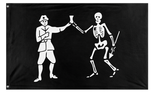 A mockup of the custom flag 'Black Bart Pirate Flag' on a white background