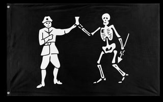 A mockup of the custom flag 'Black Bart Pirate Flag' on a white background