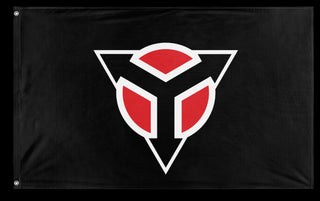 A mockup of the custom flag 'black helghast empire flag' on a white background