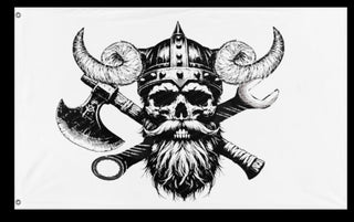 A mockup of the custom flag 'viking shop flag' on a white background