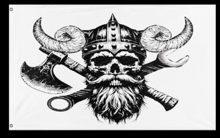 A mockup of the custom flag 'viking flag' on a white background