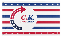 A mockup of the custom flag 'Turning Point Charlie Kirk flag' on a white background