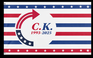 A mockup of the custom flag 'Turning Point Charlie Kirk flag' on a white background