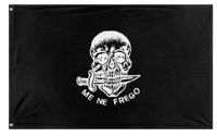 A mockup of the custom flag 'ME NE FREGO flag' on a white background