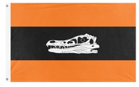 A mockup of the custom flag 'Orange Raptor flag' on a white background