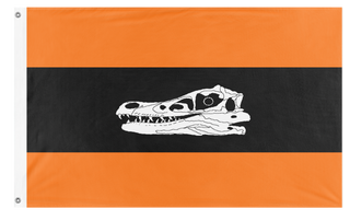 A mockup of the custom flag 'Orange Raptor flag' on a white background