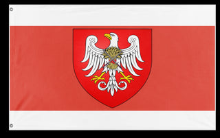 A mockup of the custom flag 'Zjednoczona Republika Ludu Polskiego flag' on a white background
