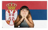 A mockup of the custom flag 'Ella Purnell Serbia flag' on a white background