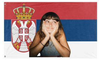 A mockup of the custom flag 'Ella Purnell Serbia flag' on a white background
