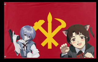 A mockup of the custom flag 'Juchean anime flag' on a white background