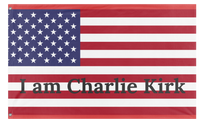 A mockup of the custom flag 'Charlie Kirk USA flag' on a white background