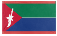 A mockup of the custom flag 'People's Republic of Anglo-Djibouti flag' on a white background