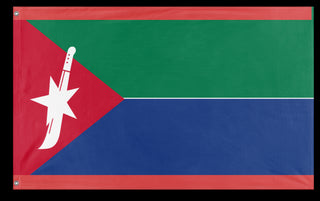 A mockup of the custom flag 'People's Republic of Anglo-Djibouti flag' on a white background