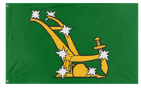 A mockup of the custom flag 'Starry Plough flag' on a white background