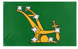 A mockup of the custom flag 'Starry Plough flag' on a white background