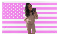 A mockup of the custom flag 'Raquel flag' on a white background