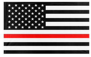 A mockup of the custom flag 'Thin Red Line flag' on a white background