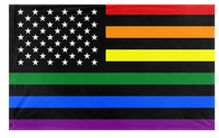 A mockup of the custom flag 'US Rainbow Pride Flag' on a white background