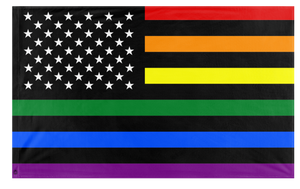 A mockup of the custom flag 'US Rainbow Pride Flag' on a white background