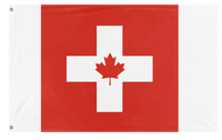 A mockup of the custom flag 'Mapleswiss flag' on a white background