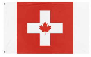A mockup of the custom flag 'Mapleswiss flag' on a white background